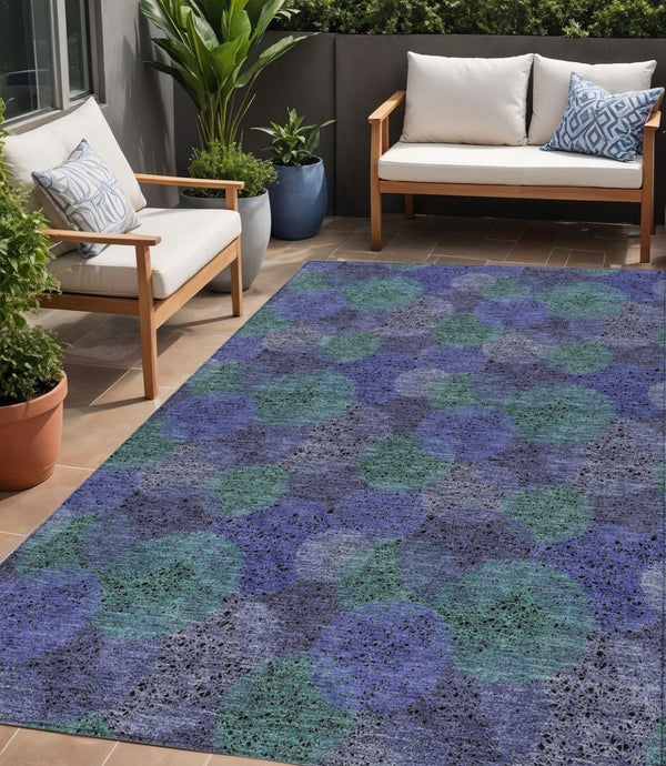 HomeRoots 5' Playful Polka Dot Area Rug in Purple and Green - Washable, Durable for Indoor & Outdoor Use 5' X 8' 614696