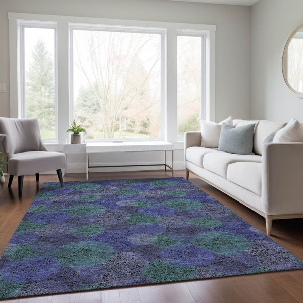 HomeRoots 5' Playful Polka Dot Area Rug in Purple and Green - Washable, Durable for Indoor & Outdoor Use 5' X 8' 614696