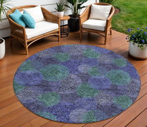 HomeRoots 5' Playful Polka Dot Area Rug in Purple and Green - Washable, Durable for Indoor & Outdoor Use 8' Round 614697
