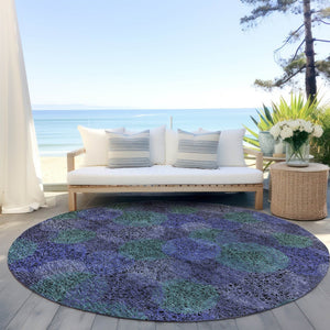 HomeRoots 5' Playful Polka Dot Area Rug in Purple and Green - Washable, Durable for Indoor & Outdoor Use 8' Round 614697