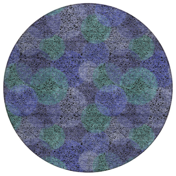 HomeRoots 5' Playful Polka Dot Area Rug in Purple and Green - Washable, Durable for Indoor & Outdoor Use 8' Round 614697