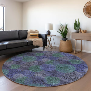 HomeRoots 5' Playful Polka Dot Area Rug in Purple and Green - Washable, Durable for Indoor & Outdoor Use 8' Round 614697