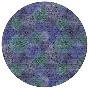 HomeRoots 5' Playful Polka Dot Area Rug in Purple and Green - Washable, Durable for Indoor & Outdoor Use 8' Round 614697