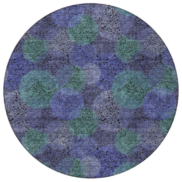 HomeRoots 5' Playful Polka Dot Area Rug in Purple and Green - Washable, Durable for Indoor & Outdoor Use 8' Round 614697