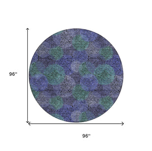 HomeRoots 5' Playful Polka Dot Area Rug in Purple and Green - Washable, Durable for Indoor & Outdoor Use 8' Round 614697