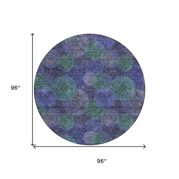 HomeRoots 5' Playful Polka Dot Area Rug in Purple and Green - Washable, Durable for Indoor & Outdoor Use 8' Round 614697