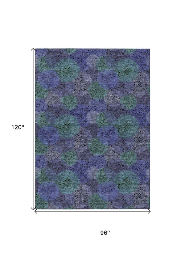 HomeRoots 5' Playful Polka Dot Area Rug in Purple and Green - Washable, Durable for Indoor & Outdoor Use 8' X 10' 614698