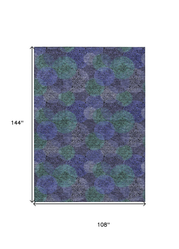 HomeRoots 5' Playful Polka Dot Area Rug in Purple and Green - Washable, Durable for Indoor & Outdoor Use 9' X 12' 614699