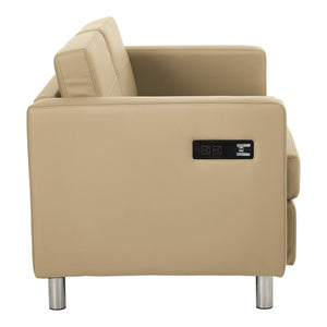 OSP Home Furnishings Atlantic Compact Loveseat with Built-in Usb Charging Ports and Chrome Legs for Modern Spaces Buff ATL52-R104