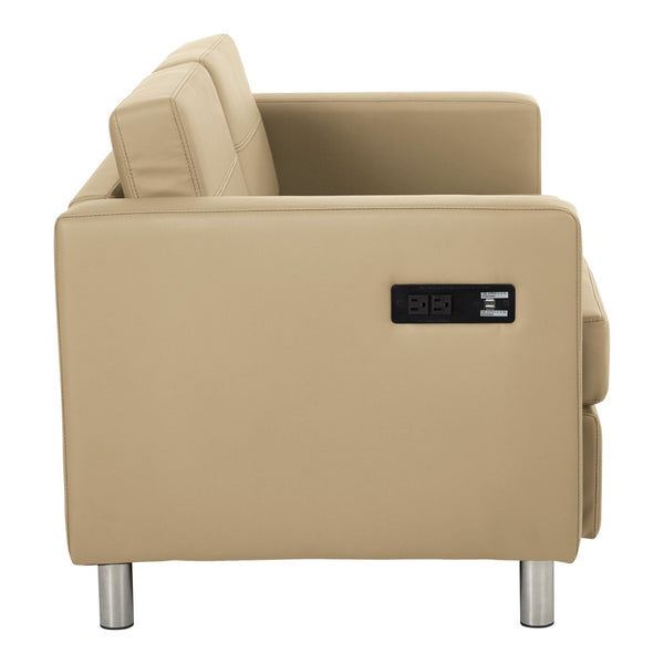 OSP Home Furnishings Atlantic Compact Loveseat with Built-in Usb Charging Ports and Chrome Legs for Modern Spaces Buff ATL52-R104