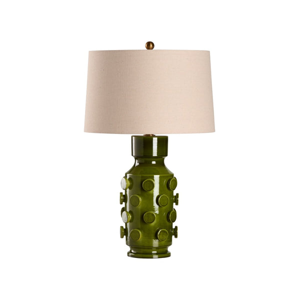 Wildwood Ungaro Sculptural Ceramic Table Lamp Handmade In Italy With Matte Glaze And Raised Circular Texture Green 61470