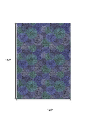 HomeRoots 5' Playful Polka Dot Area Rug in Purple and Green - Washable, Durable for Indoor & Outdoor Use 10' X 14' 614700
