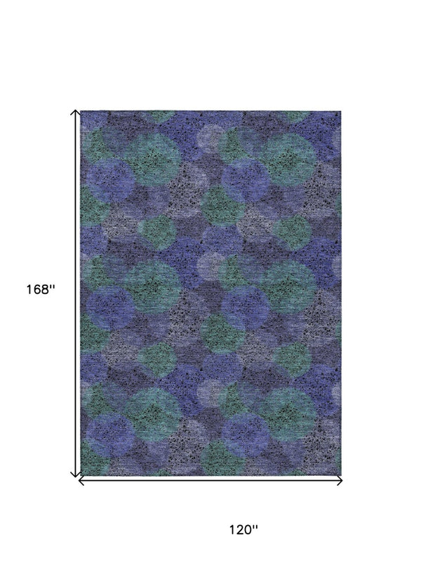 HomeRoots 5' Playful Polka Dot Area Rug in Purple and Green - Washable, Durable for Indoor & Outdoor Use 10' X 14' 614700