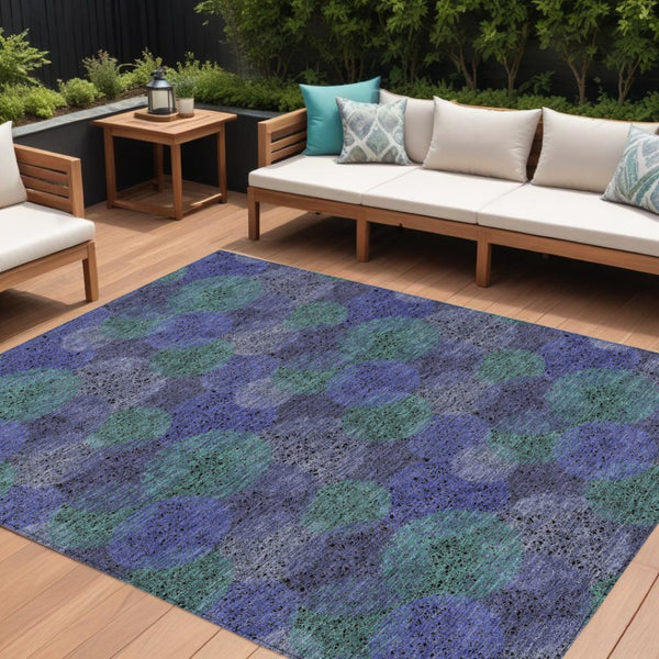 HomeRoots 5' Playful Polka Dot Area Rug in Purple and Green - Washable, Durable for Indoor & Outdoor Use 10' X 14' 614700