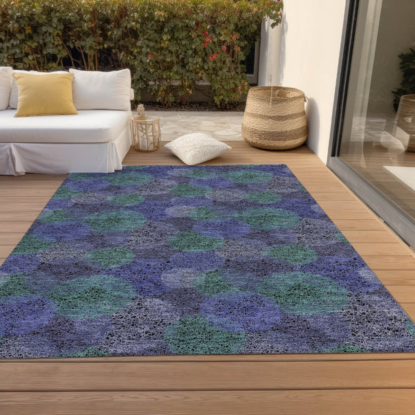 HomeRoots 5' Playful Polka Dot Area Rug in Purple and Green - Washable, Durable for Indoor & Outdoor Use 10' X 14' 614700