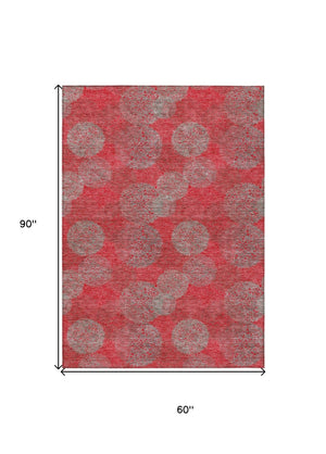HomeRoots 5' Elevate Your Space with a Bold Red, Gray & Silver Polka Dot Indoor-Outdoor Area Rug, Machine Washable 5' X 8' 614702