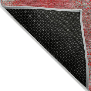 HomeRoots 5' Elevate Your Space with a Bold Red, Gray & Silver Polka Dot Indoor-Outdoor Area Rug, Machine Washable 5' X 8' 614702
