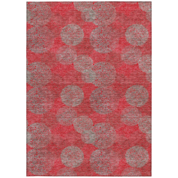 HomeRoots 5' Elevate Your Space with a Bold Red, Gray & Silver Polka Dot Indoor-Outdoor Area Rug, Machine Washable 5' X 8' 614702