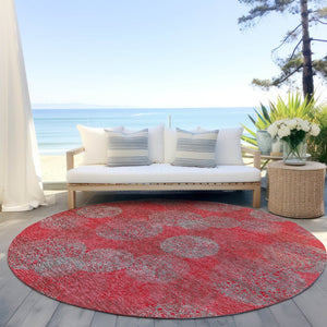 HomeRoots 5' Elevate Your Space with a Bold Red, Gray & Silver Polka Dot Indoor-Outdoor Area Rug, Machine Washable 8' Round 614703