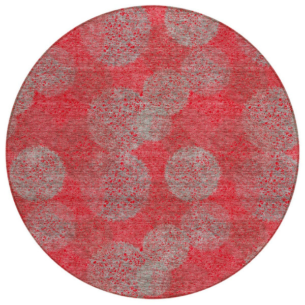 HomeRoots 5' Elevate Your Space with a Bold Red, Gray & Silver Polka Dot Indoor-Outdoor Area Rug, Machine Washable 8' Round 614703