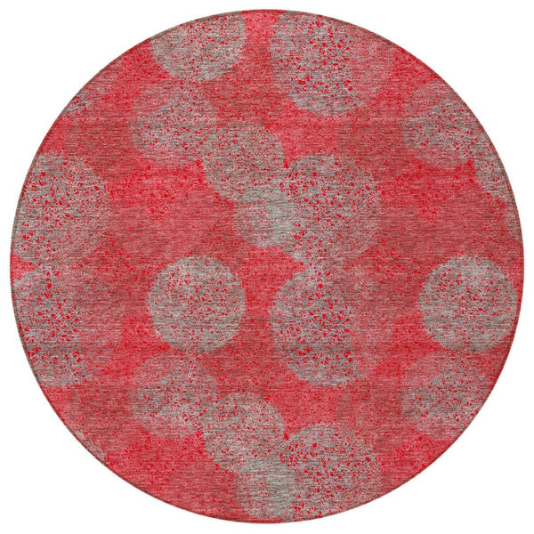 HomeRoots 5' Elevate Your Space with a Bold Red, Gray & Silver Polka Dot Indoor-Outdoor Area Rug, Machine Washable 8' Round 614703
