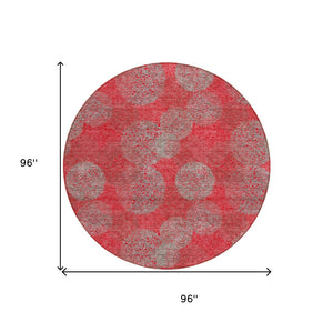 HomeRoots 5' Elevate Your Space with a Bold Red, Gray & Silver Polka Dot Indoor-Outdoor Area Rug, Machine Washable 8' Round 614703