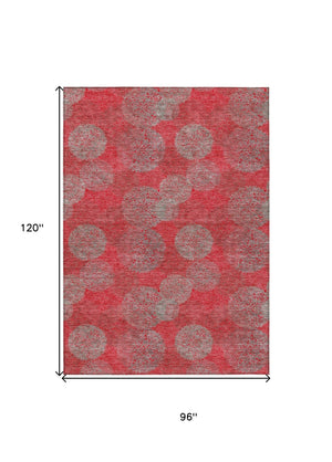 HomeRoots 5' Elevate Your Space with a Bold Red, Gray & Silver Polka Dot Indoor-Outdoor Area Rug, Machine Washable 8' X 10' 614704