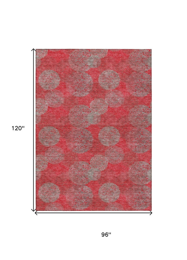 HomeRoots 5' Elevate Your Space with a Bold Red, Gray & Silver Polka Dot Indoor-Outdoor Area Rug, Machine Washable 8' X 10' 614704