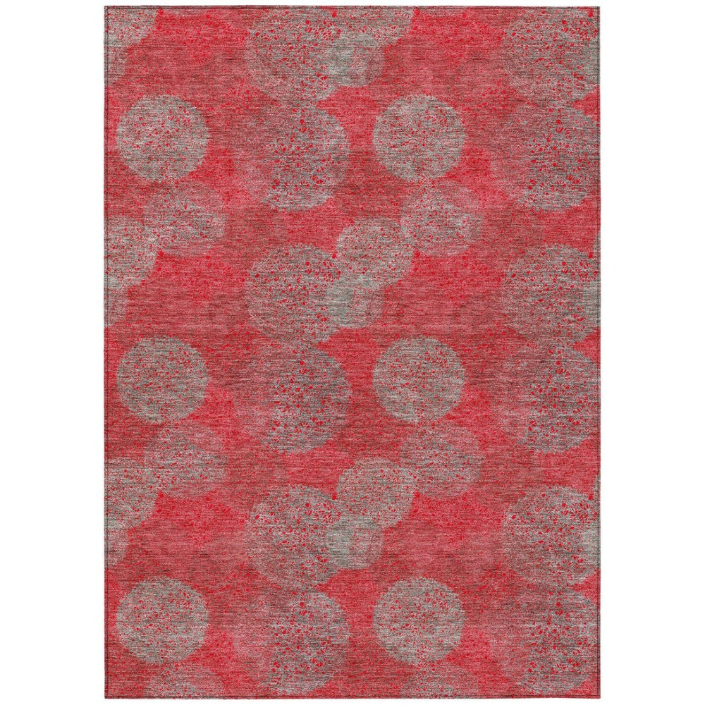 HomeRoots 5' Elevate Your Space with a Bold Red, Gray & Silver Polka Dot Indoor-Outdoor Area Rug, Machine Washable 8' X 10' 614704