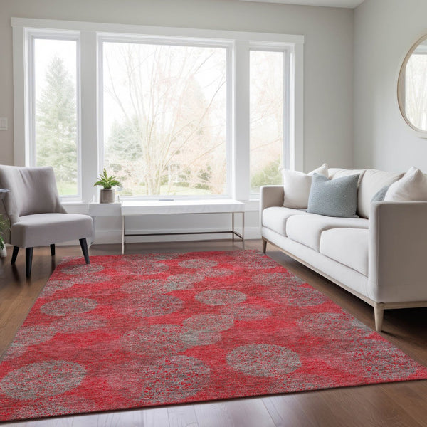HomeRoots 5' Elevate Your Space with a Bold Red, Gray & Silver Polka Dot Indoor-Outdoor Area Rug, Machine Washable 8' X 10' 614704