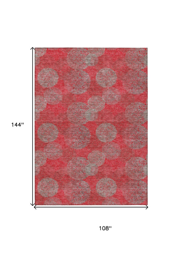 HomeRoots 5' Elevate Your Space with a Bold Red, Gray & Silver Polka Dot Indoor-Outdoor Area Rug, Machine Washable 9' X 12' 614705