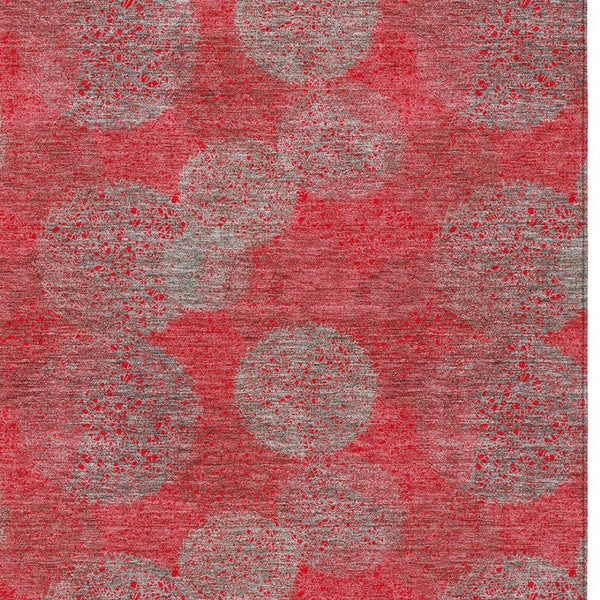 HomeRoots 5' Elevate Your Space with a Bold Red, Gray & Silver Polka Dot Indoor-Outdoor Area Rug, Machine Washable 9' X 12' 614705