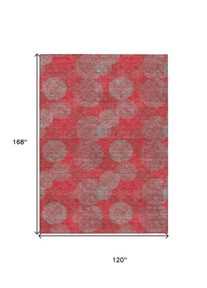 HomeRoots 5' Elevate Your Space with a Bold Red, Gray & Silver Polka Dot Indoor-Outdoor Area Rug, Machine Washable 10' X 14' 614706
