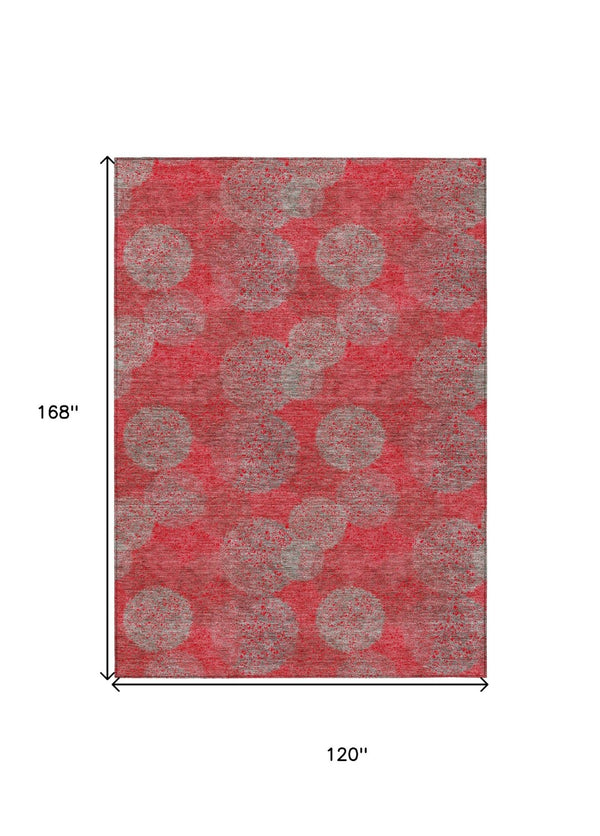 HomeRoots 5' Elevate Your Space with a Bold Red, Gray & Silver Polka Dot Indoor-Outdoor Area Rug, Machine Washable 10' X 14' 614706