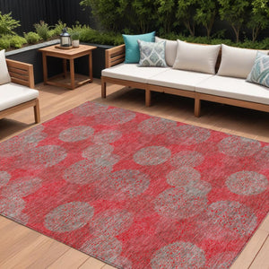 HomeRoots 5' Elevate Your Space with a Bold Red, Gray & Silver Polka Dot Indoor-Outdoor Area Rug, Machine Washable 10' X 14' 614706