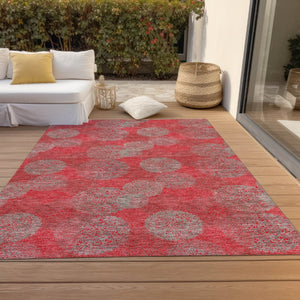HomeRoots 5' Elevate Your Space with a Bold Red, Gray & Silver Polka Dot Indoor-Outdoor Area Rug, Machine Washable 10' X 14' 614706