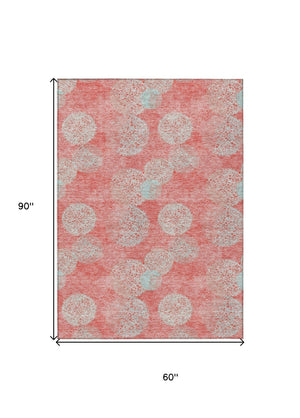 HomeRoots 5' Polka Dot Indoor Outdoor Area Rug in Salmon, Ivory & Sky Blue - Washable, Durable & Cheerful Accent 5' X 8' 614708