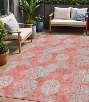 HomeRoots 5' Polka Dot Indoor Outdoor Area Rug in Salmon, Ivory & Sky Blue - Washable, Durable & Cheerful Accent 5' X 8' 614708