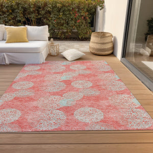 HomeRoots 5' Polka Dot Indoor Outdoor Area Rug in Salmon, Ivory & Sky Blue - Washable, Durable & Cheerful Accent 5' X 8' 614708