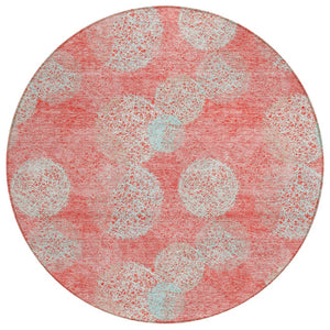 HomeRoots 5' Polka Dot Indoor Outdoor Area Rug in Salmon, Ivory & Sky Blue - Washable, Durable & Cheerful Accent 8' Round 614709