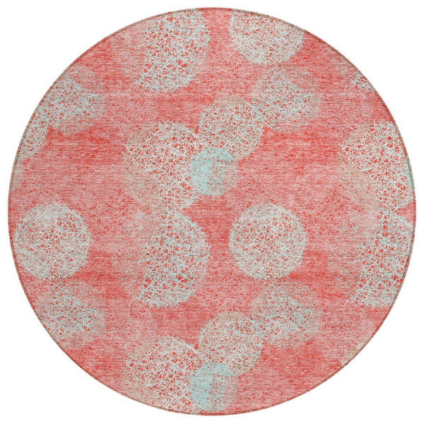 HomeRoots 5' Polka Dot Indoor Outdoor Area Rug in Salmon, Ivory & Sky Blue - Washable, Durable & Cheerful Accent 8' Round 614709