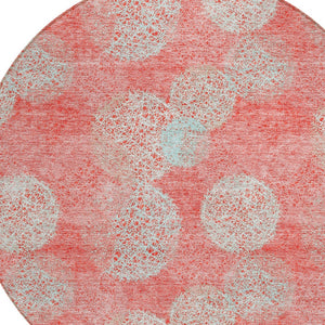 HomeRoots 5' Polka Dot Indoor Outdoor Area Rug in Salmon, Ivory & Sky Blue - Washable, Durable & Cheerful Accent 8' Round 614709