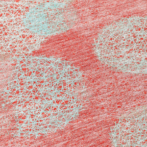 HomeRoots 5' Polka Dot Indoor Outdoor Area Rug in Salmon, Ivory & Sky Blue - Washable, Durable & Cheerful Accent 8' Round 614709