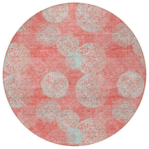 HomeRoots 5' Polka Dot Indoor Outdoor Area Rug in Salmon, Ivory & Sky Blue - Washable, Durable & Cheerful Accent 8' Round 614709