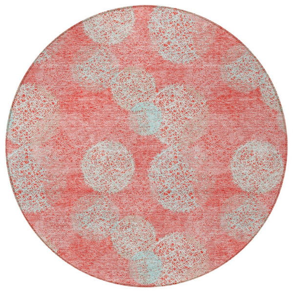 HomeRoots 5' Polka Dot Indoor Outdoor Area Rug in Salmon, Ivory & Sky Blue - Washable, Durable & Cheerful Accent 8' Round 614709