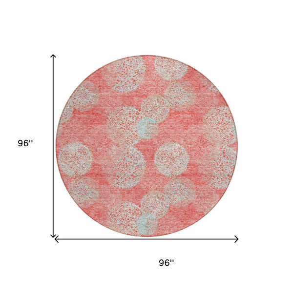 HomeRoots 5' Polka Dot Indoor Outdoor Area Rug in Salmon, Ivory & Sky Blue - Washable, Durable & Cheerful Accent 8' Round 614709