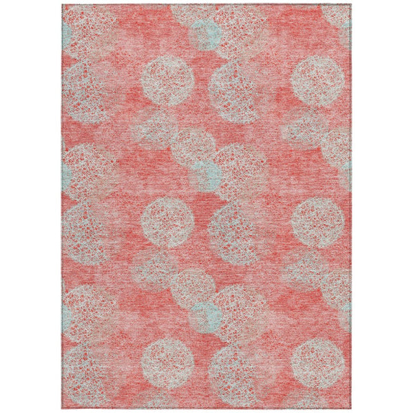 HomeRoots 5' Polka Dot Indoor Outdoor Area Rug in Salmon, Ivory & Sky Blue - Washable, Durable & Cheerful Accent 8' X 10' 614710