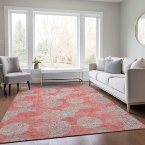 HomeRoots 5' Polka Dot Indoor Outdoor Area Rug in Salmon, Ivory & Sky Blue - Washable, Durable & Cheerful Accent 8' X 10' 614710