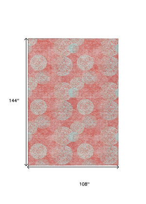 HomeRoots 9' X 12' Washable Polka Dot Area Rug in Salmon, Ivory & Sky Blue - Stylish Indoor Outdoor Decor 614711