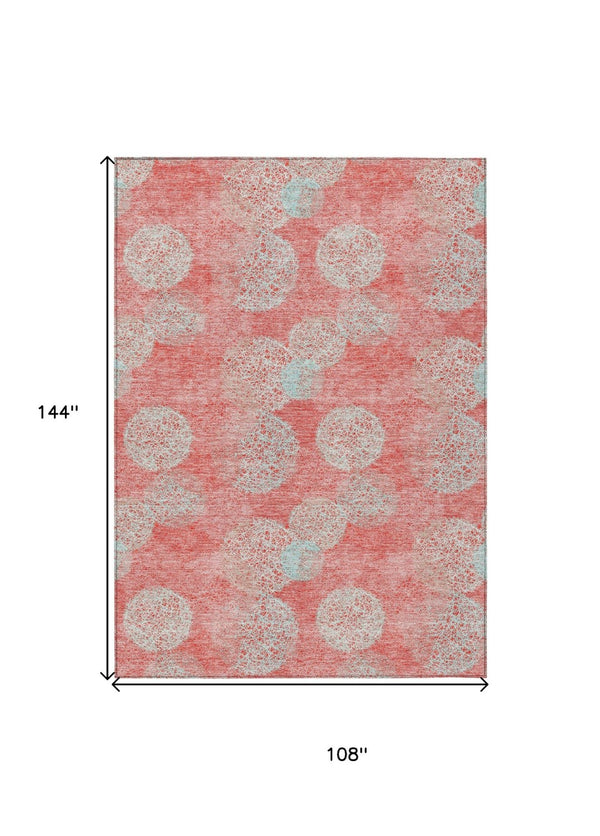 HomeRoots 9' X 12' Washable Polka Dot Area Rug in Salmon, Ivory & Sky Blue - Stylish Indoor Outdoor Decor 614711